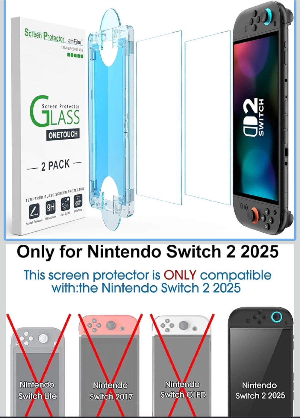 amFilm Tempered Glass Screen Protectors for Nintendo Switch 2
