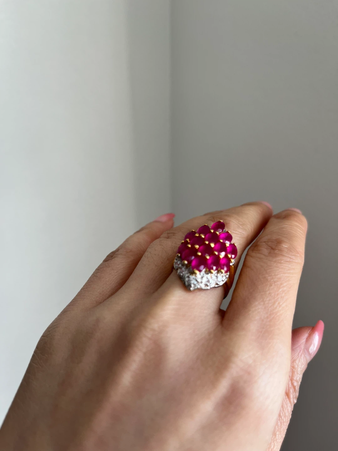 Cocktail Ring with Marquise-cut Rubies and White Stones - photo 3