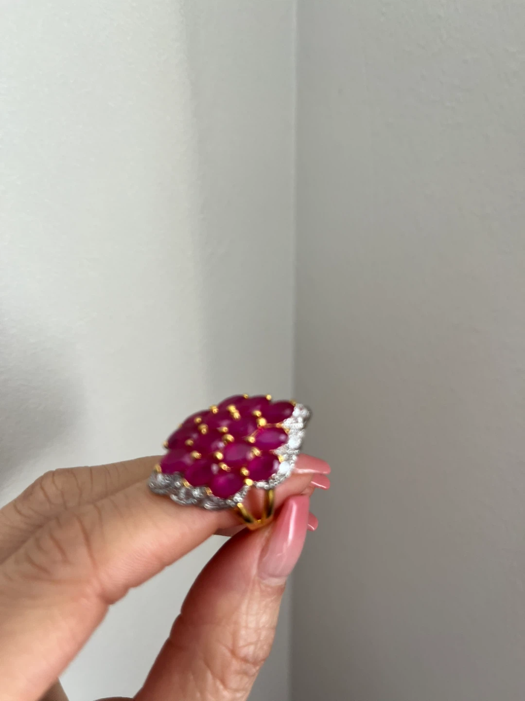 Cocktail Ring with Marquise-cut Rubies and White Stones - photo 2