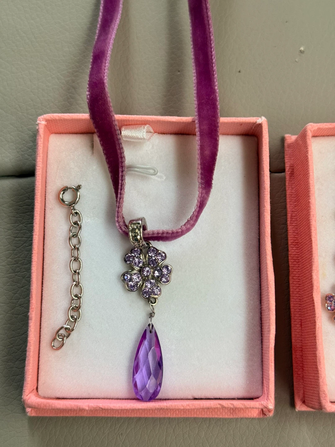 Purple Velvet Choker Necklace and Flower Earrings Set - photo 2