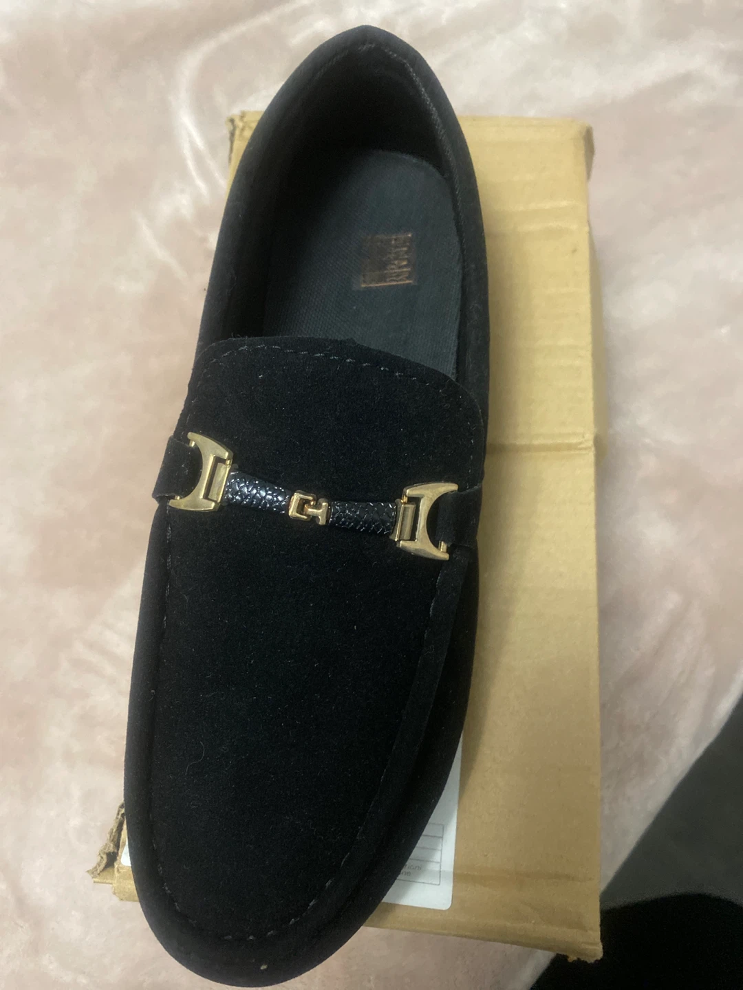 Black Suede Loafers with Gold Buckle - photo 2