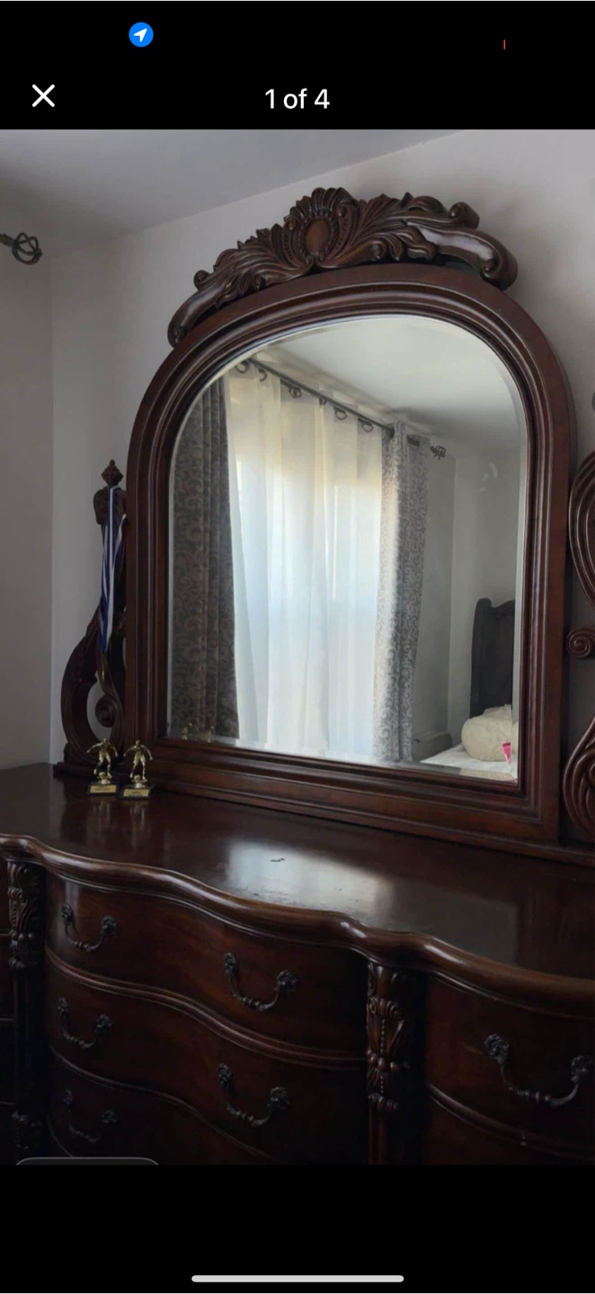 Antique Dark Wood Dresser with Mirror