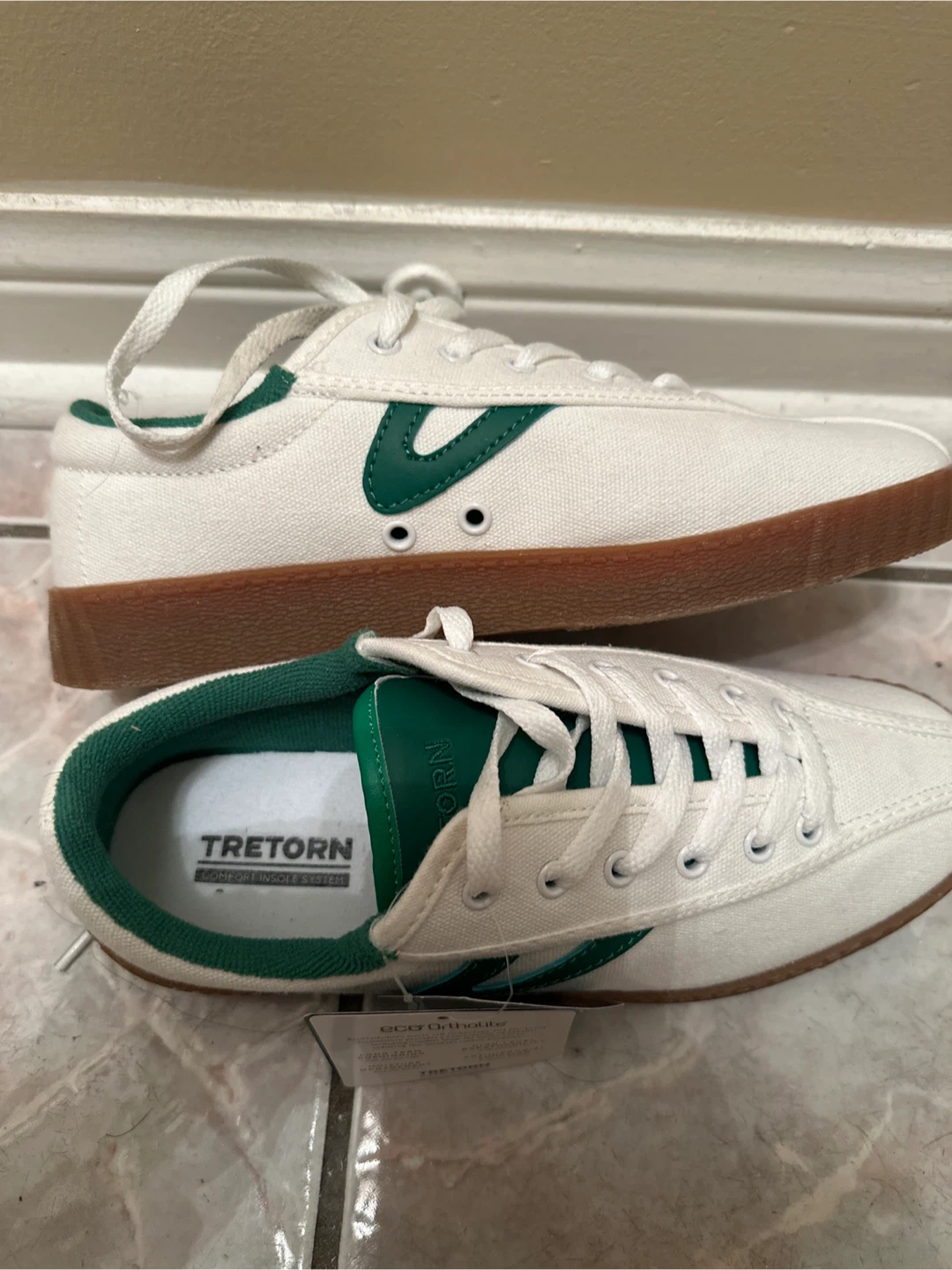 Tretorn White Canvas Sneakers with Green Accents