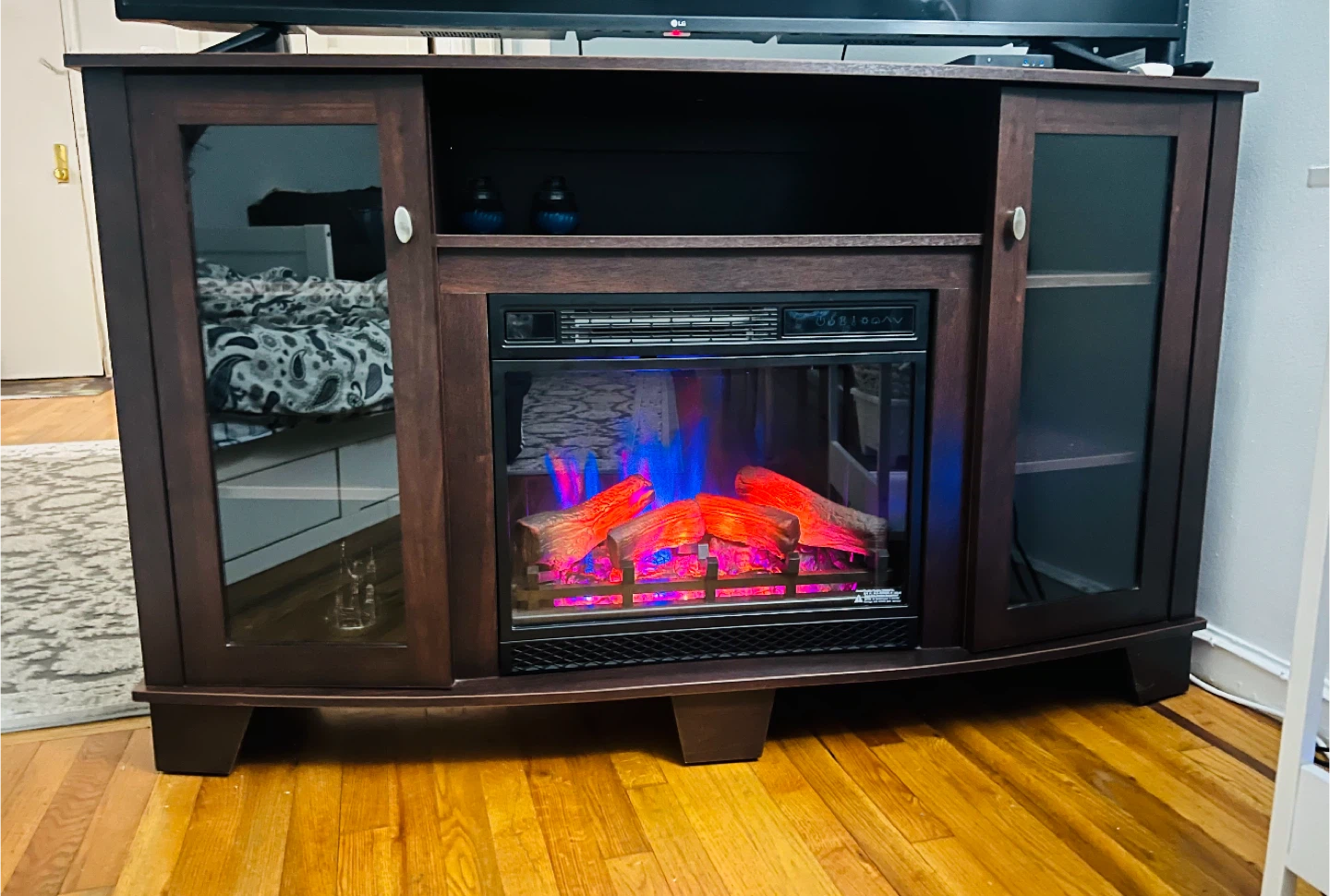 Dark Wood TV Stand with Electric Fireplace