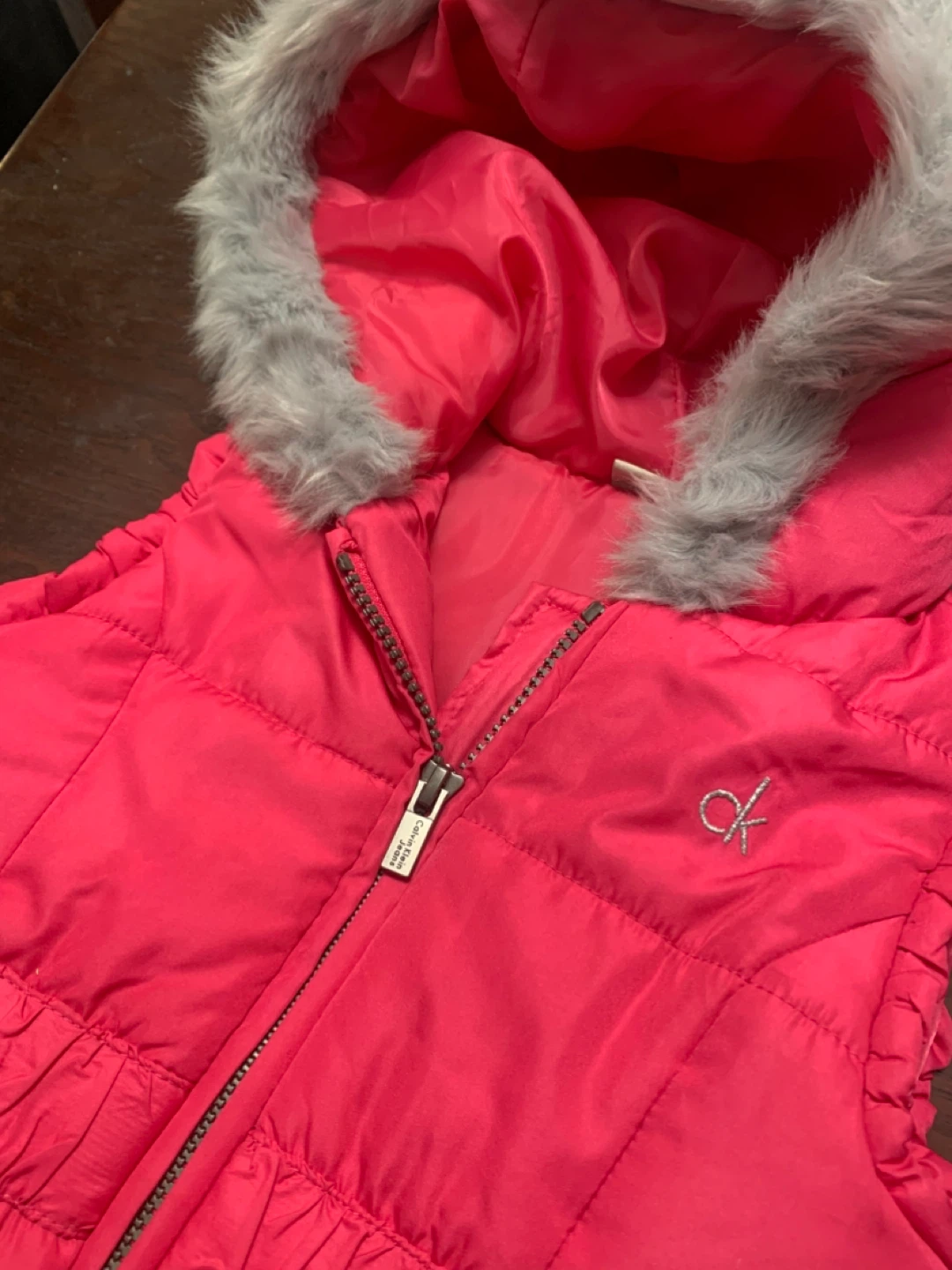 Calvin Klein Jeans Puffer Vest with Fur Hood - photo 3