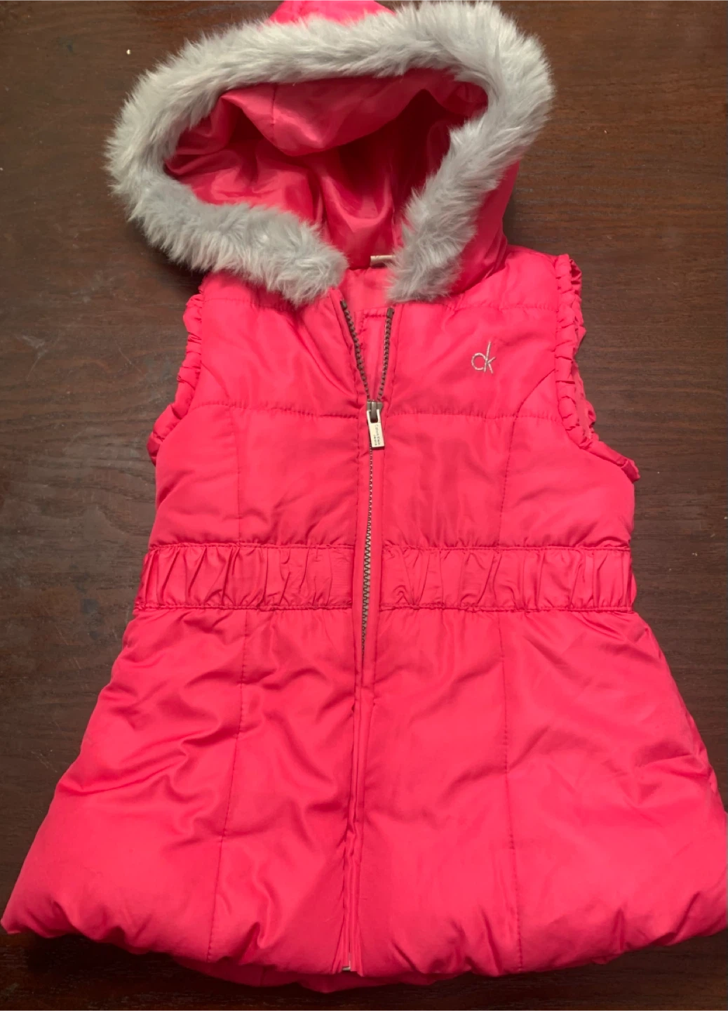 Calvin Klein Jeans Puffer Vest with Fur Hood