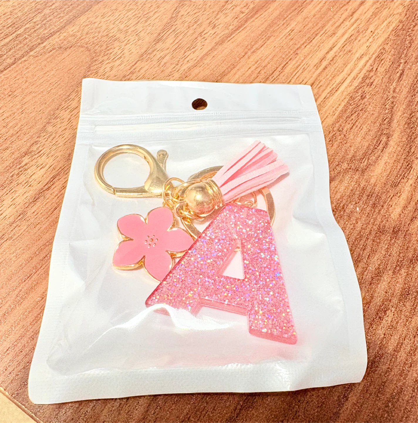 Pink Glitter Letter A Keychain with Flower Charm - photo 4