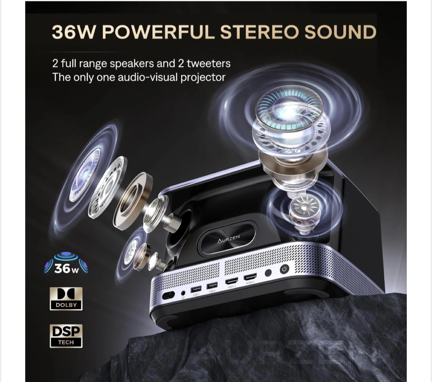 Aurzen Smart TV Projector with 36W Powerful Stereo Sound - photo 2