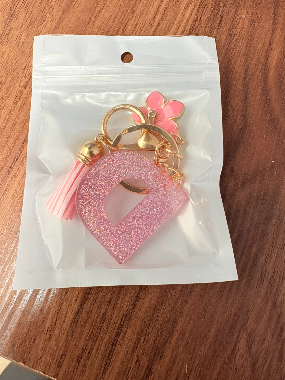 Pink Glitter Letter D Keychain with Flower and Tassel - photo 4