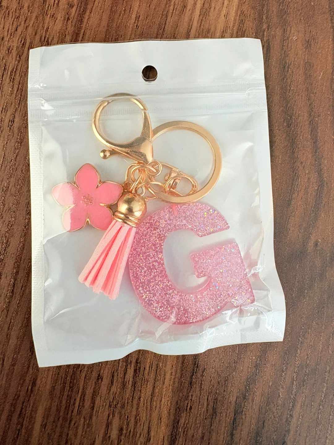 Pink Glitter Letter G Keychain with Flower Charm - photo 4