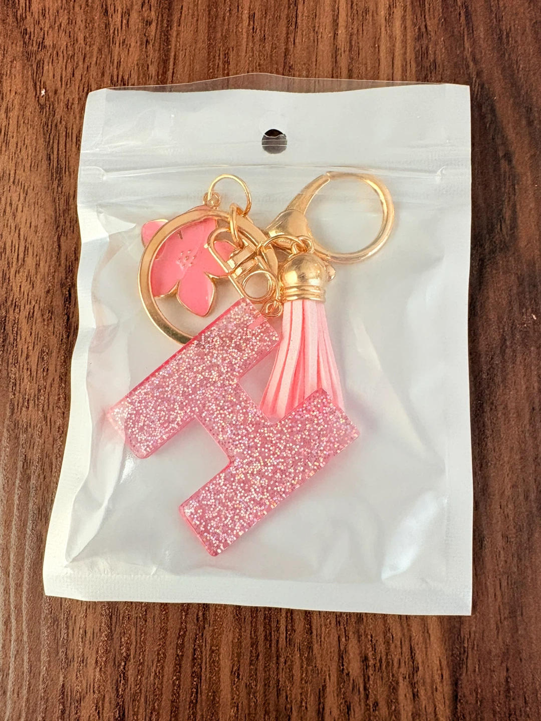Pink Glitter "H" Letter Keychain with Flower Charm - photo 4
