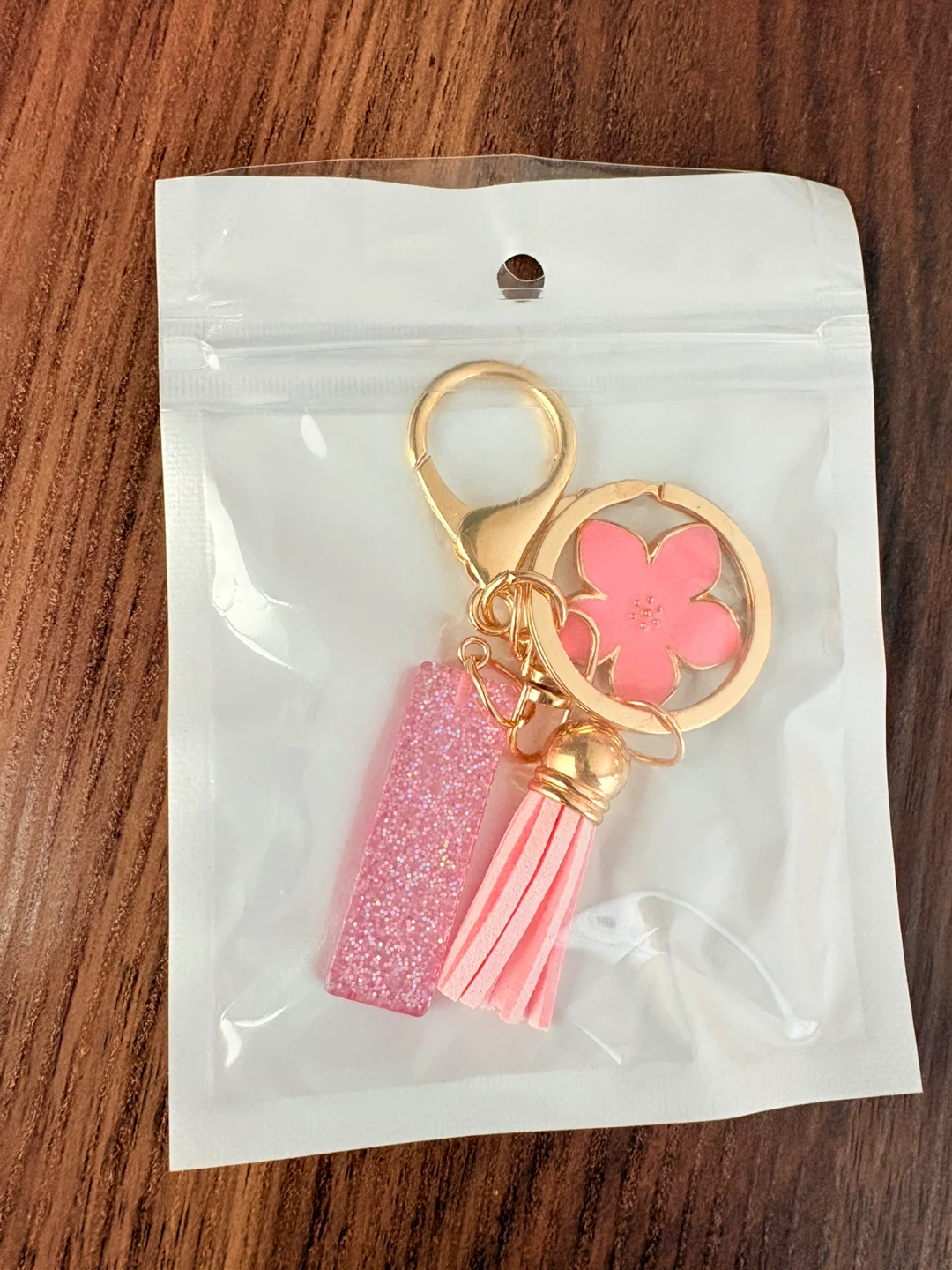 Pink Flower & Tassel Keychain with Glitter Charm - photo 4