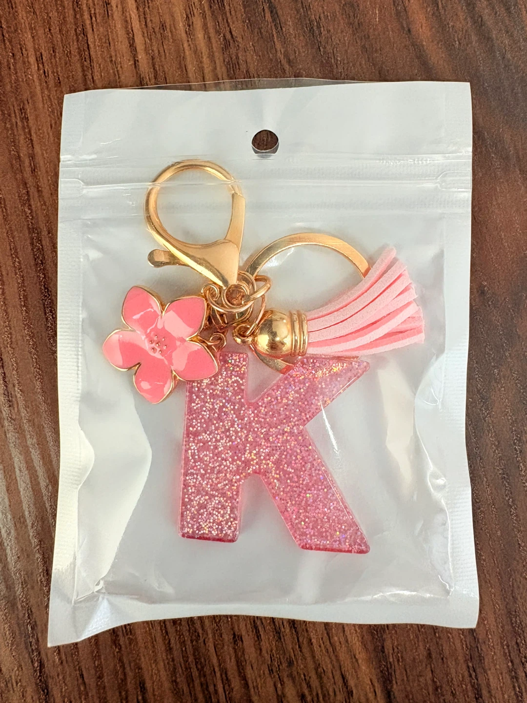 Pink Glitter "K" Letter Keychain with Flower Charm - photo 4