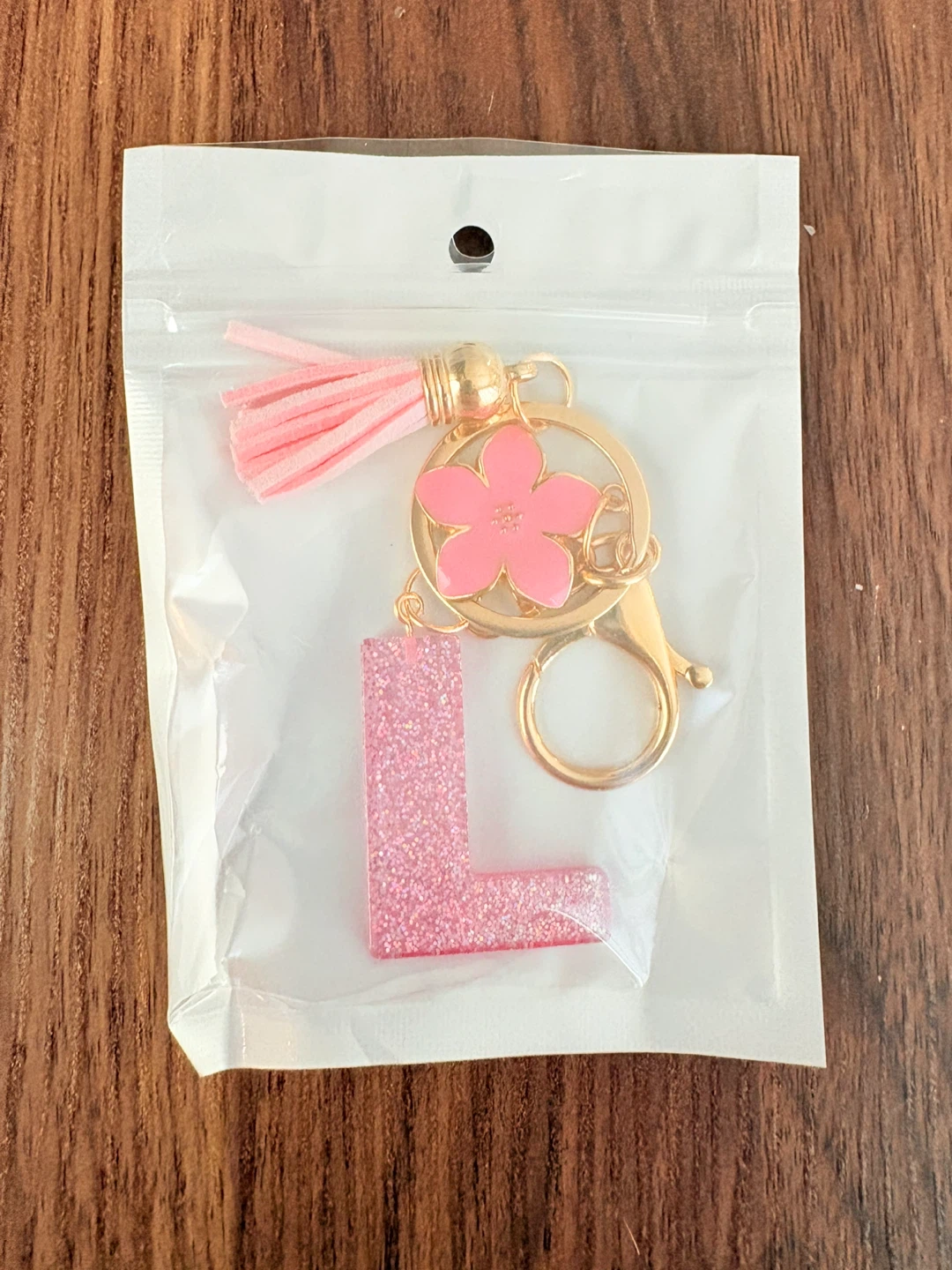 Pink Glitter Letter "L" Keychain with Flower Charm - photo 4