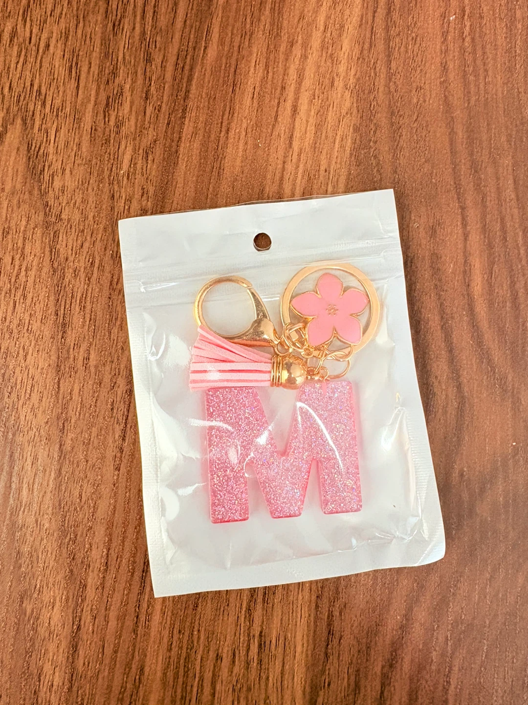 Glitter "M" Letter Keychain with Flower Charm - photo 4