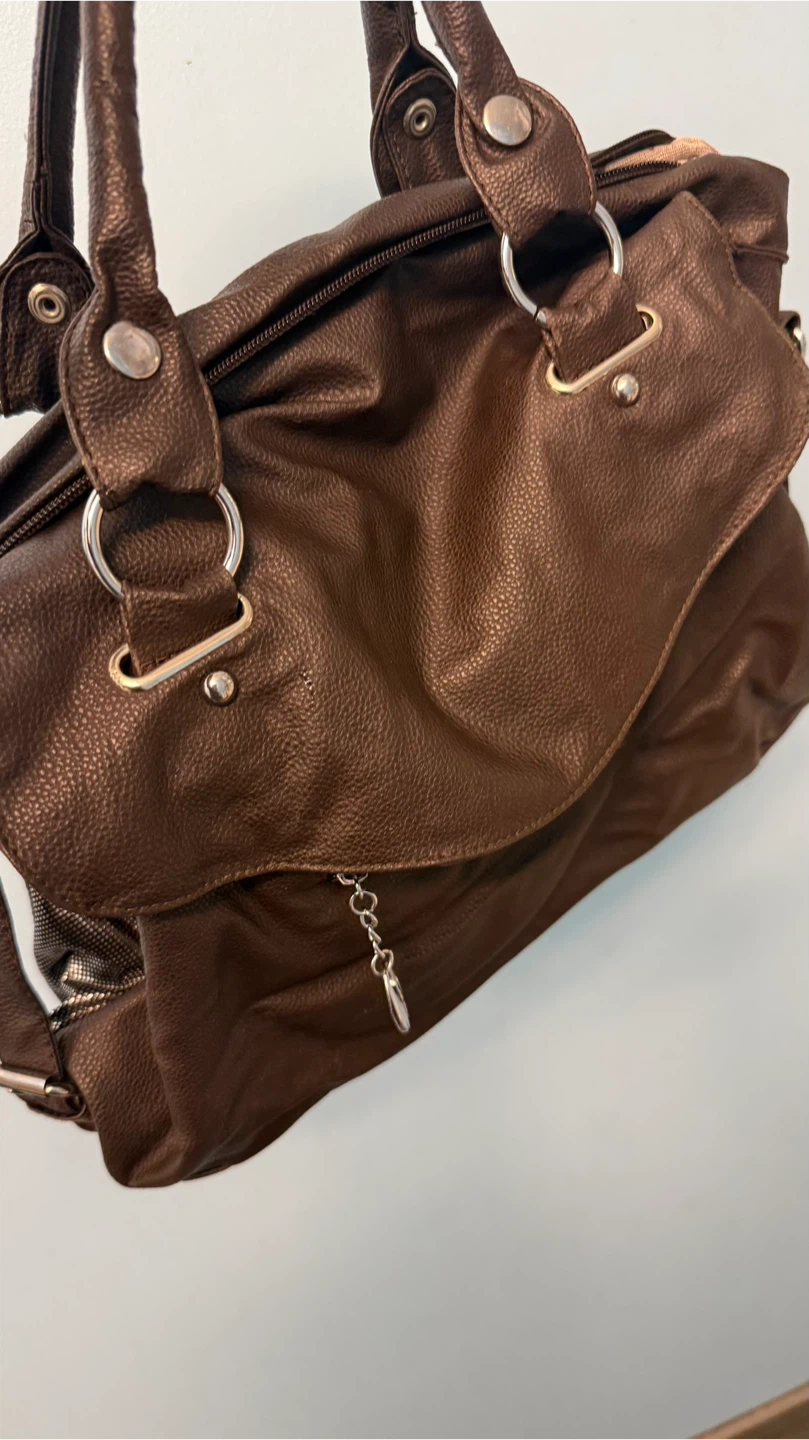 Brown Faux Leather Handbag with Silver Accents - photo 4