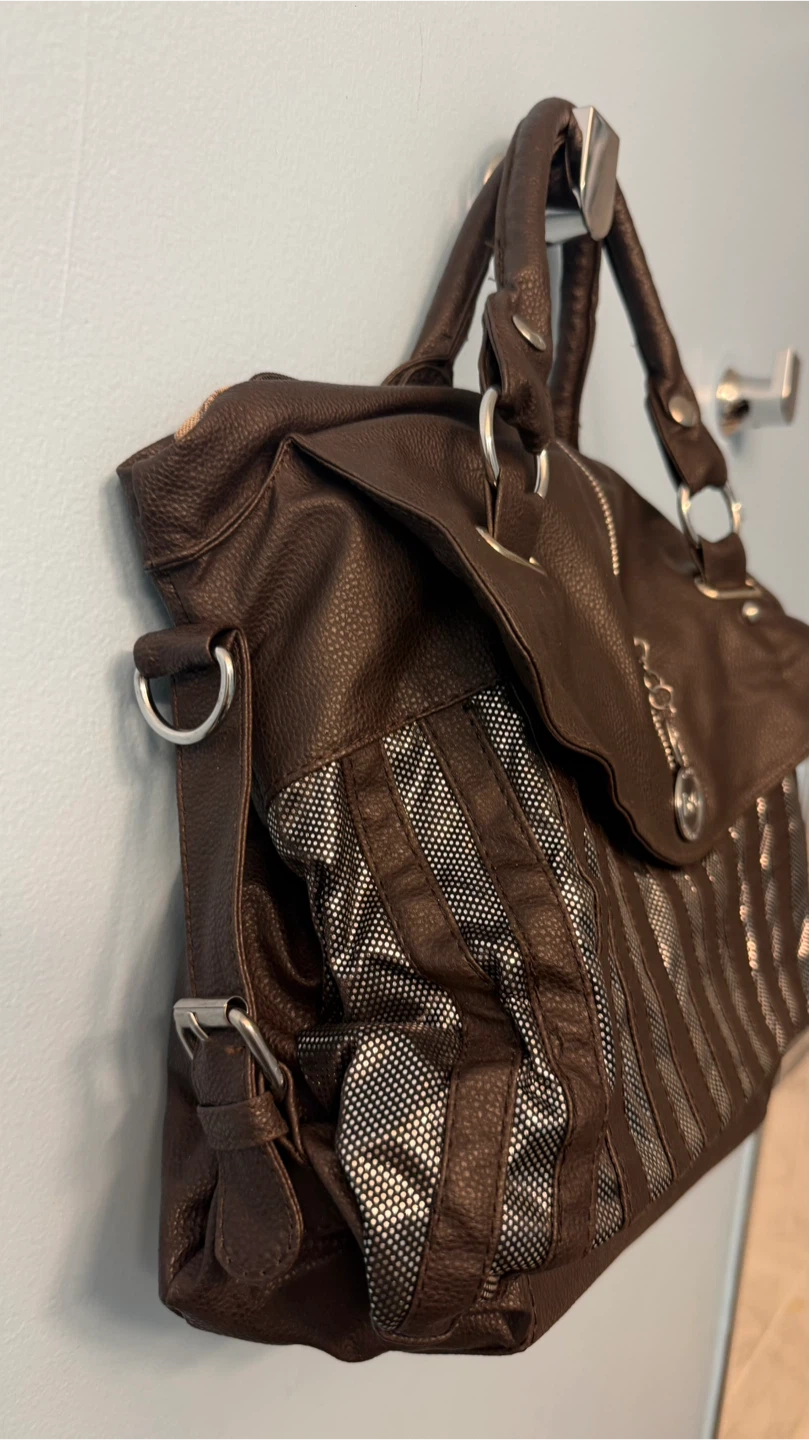 Brown Faux Leather Handbag with Silver Accents - photo 2