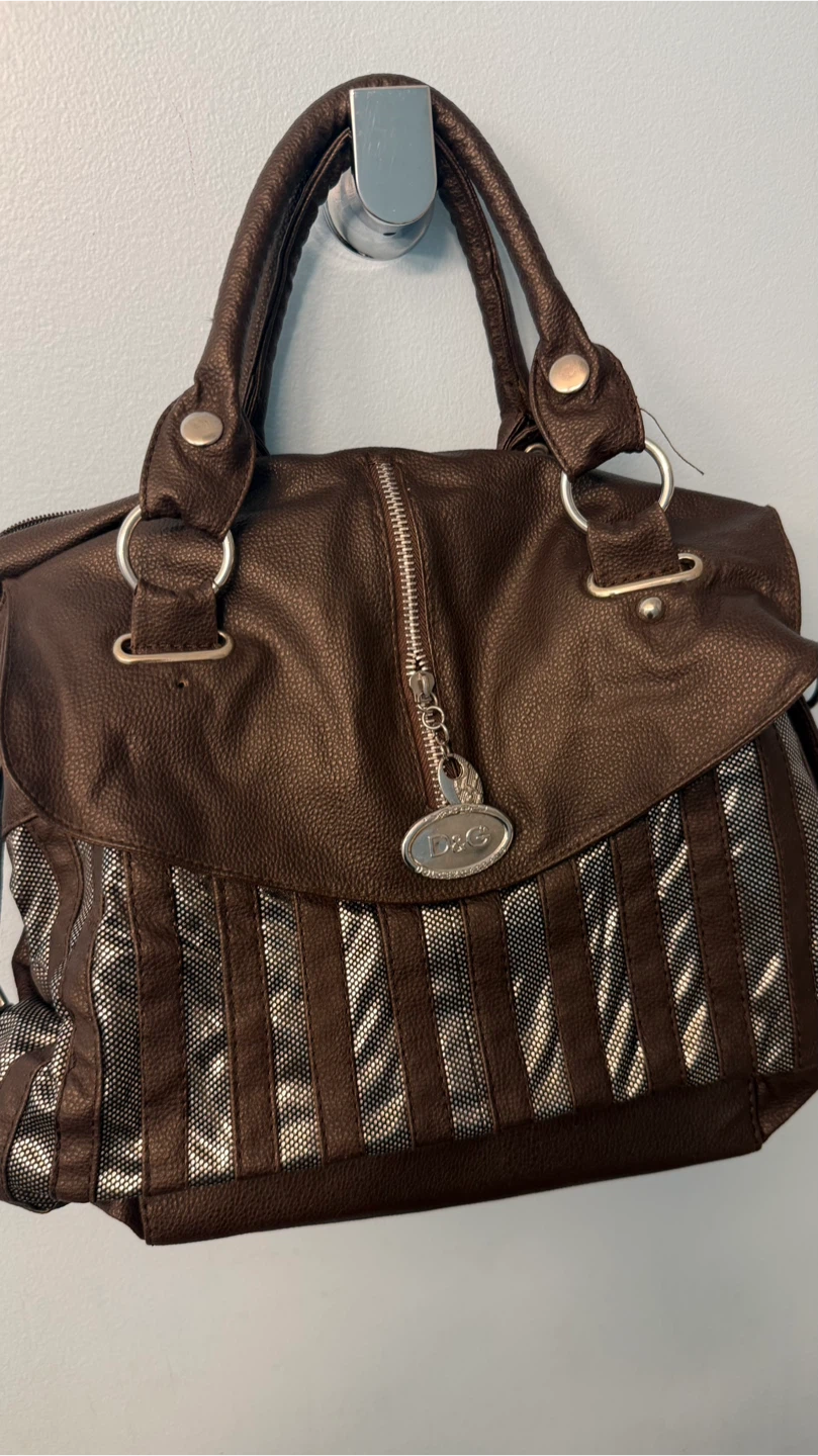 Brown Faux Leather Handbag with Silver Accents