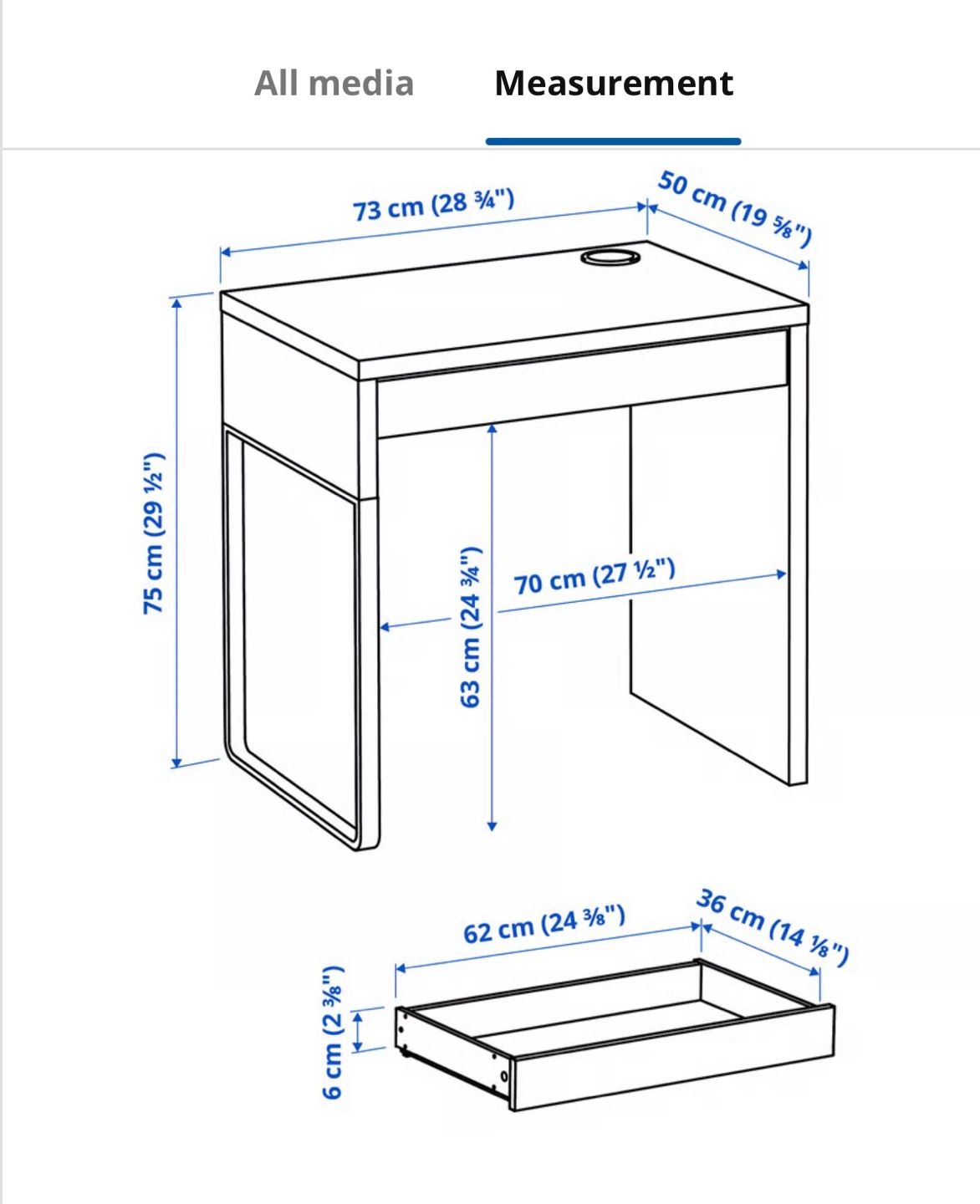 White IKEA MICKE Desk with Drawer - photo 3