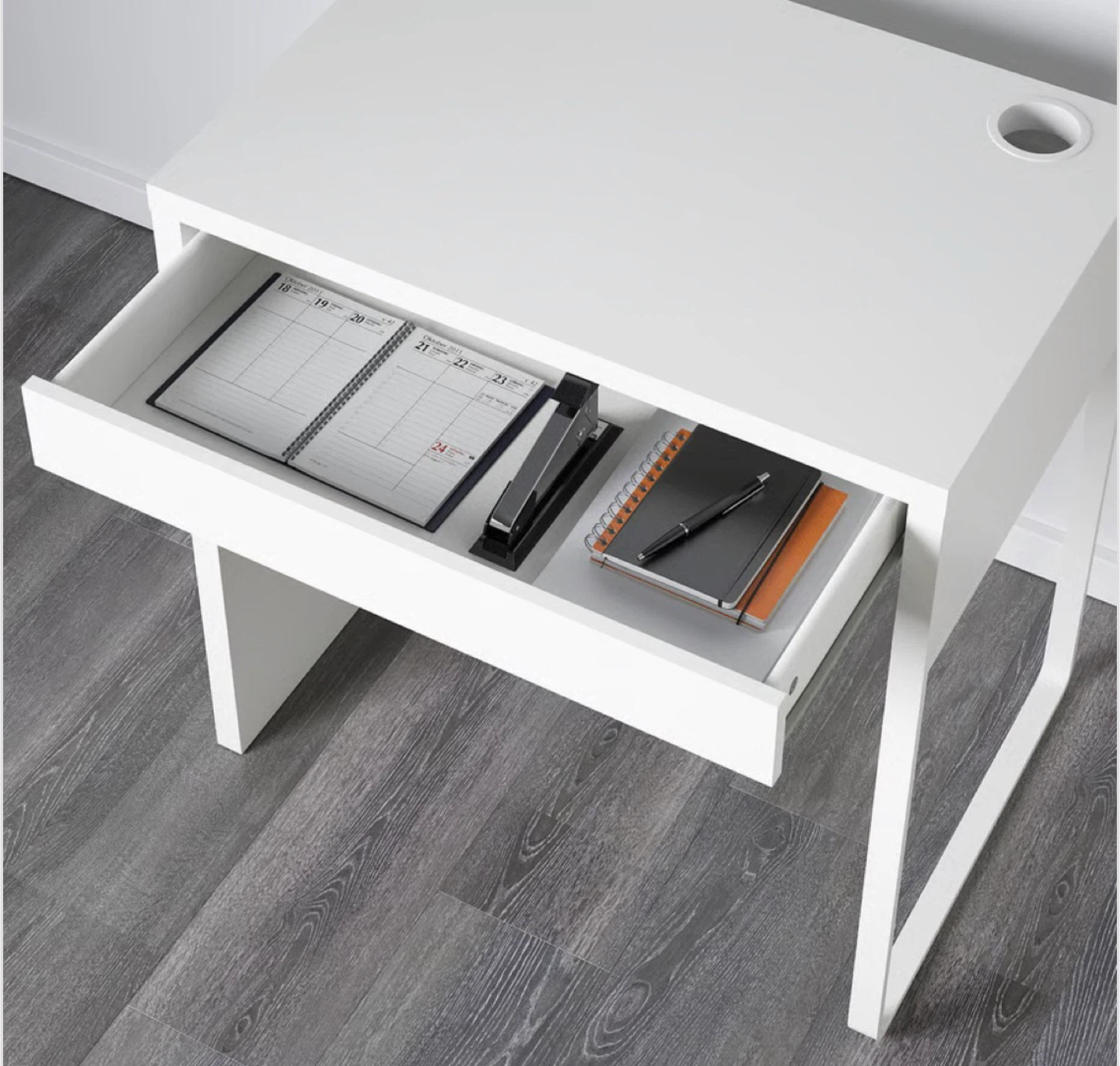 White IKEA MICKE Desk with Drawer
