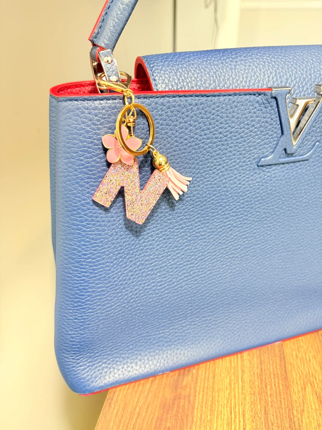 Pink Glitter "N" Letter Keychain with Flower and Tassel - photo 2