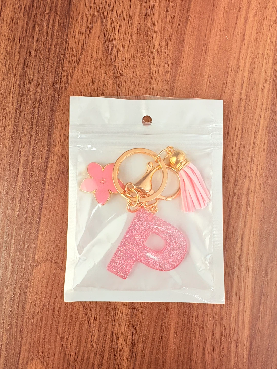 Pink Glitter "P" Letter Keychain with Flower Charm - photo 4