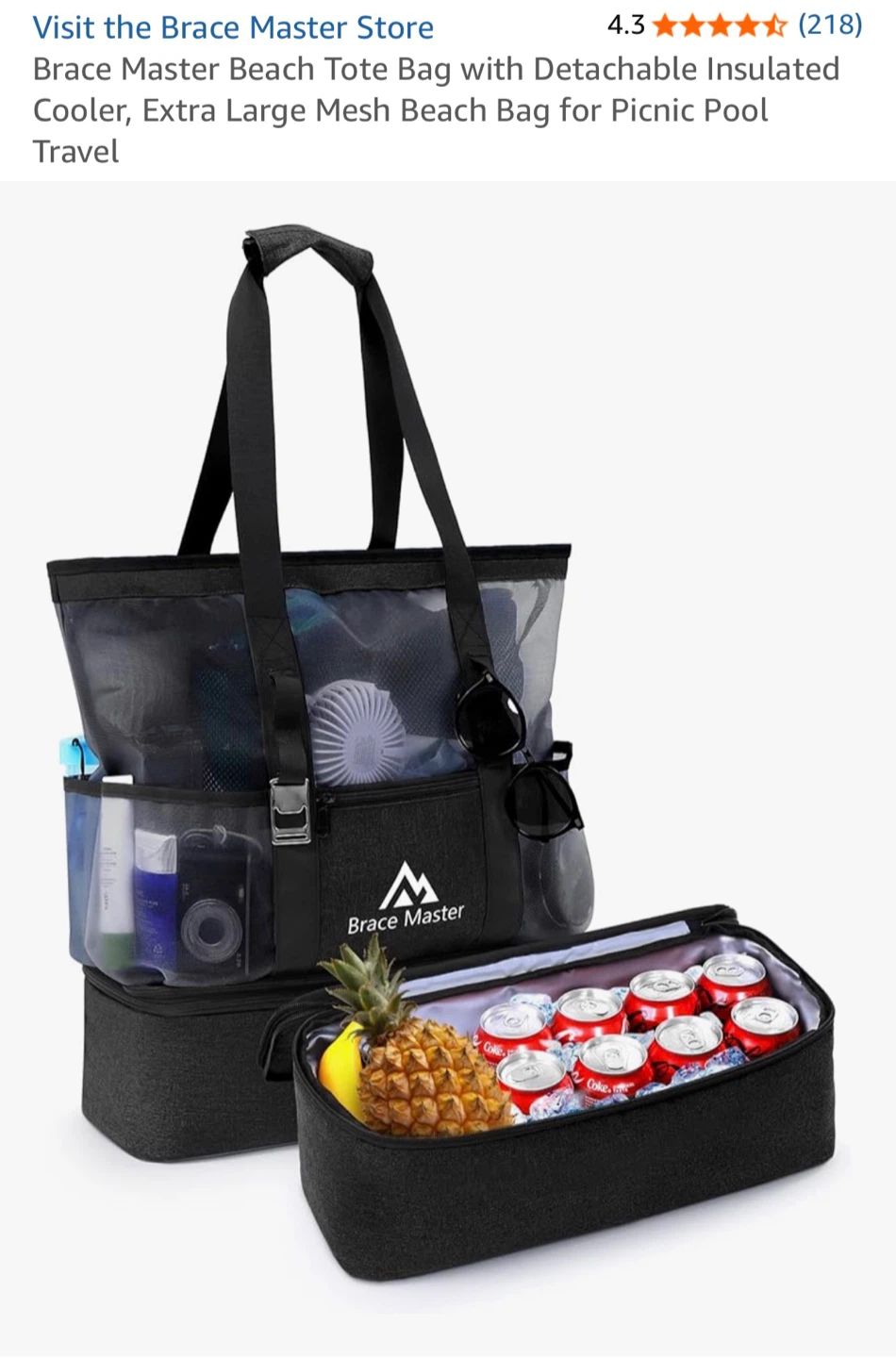 New Brace Master Beach Tote Bag with Detachable Insulated Cooler