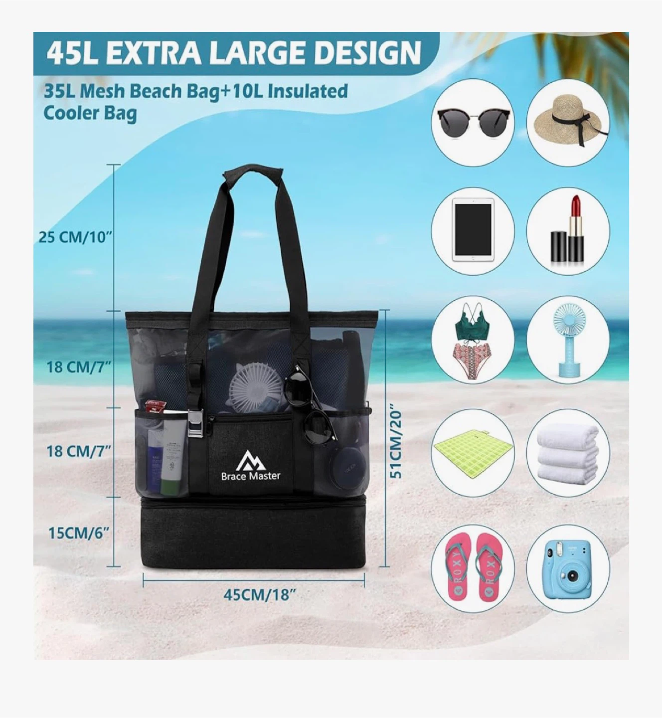 New Brace Master Beach Tote Bag with Detachable Insulated Cooler - photo 5