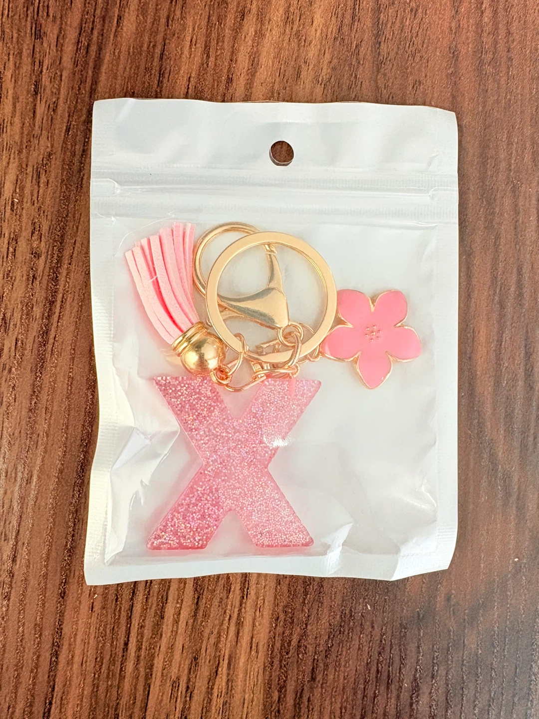 Pink Glitter Letter X Keychain with Tassel and Flower Charm - photo 4
