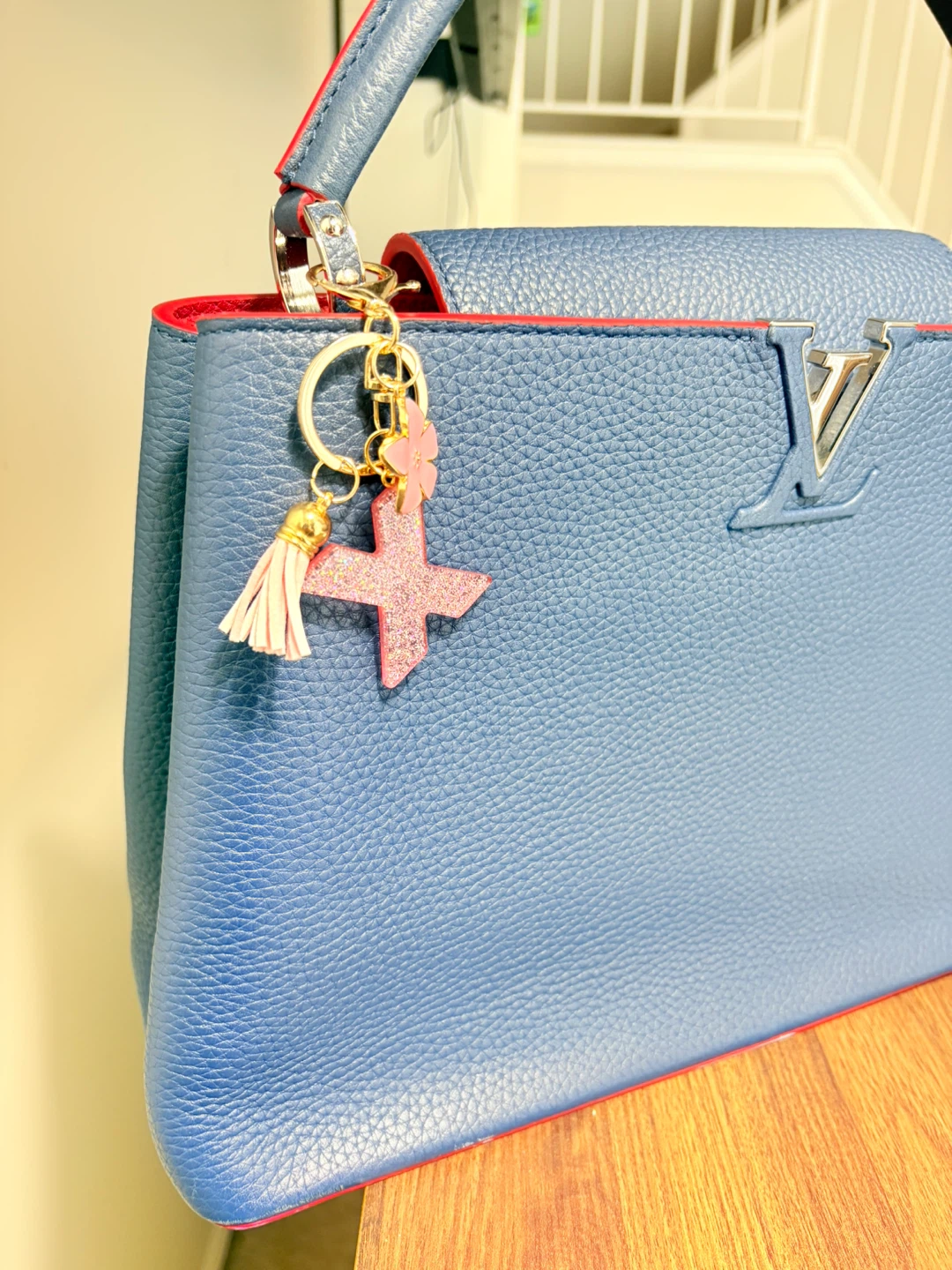 Pink Glitter Letter X Keychain with Tassel and Flower Charm - photo 2