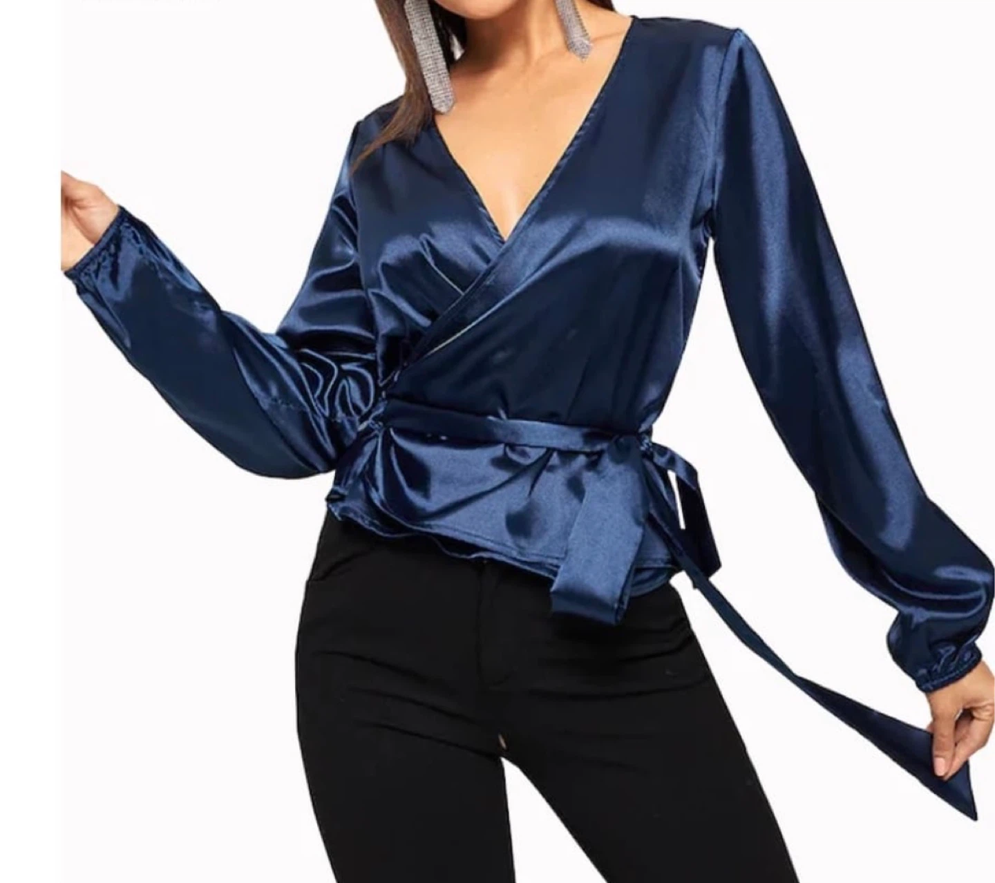 NEW! AVANOVA Navy Blue Satin Wrap Blouse XL