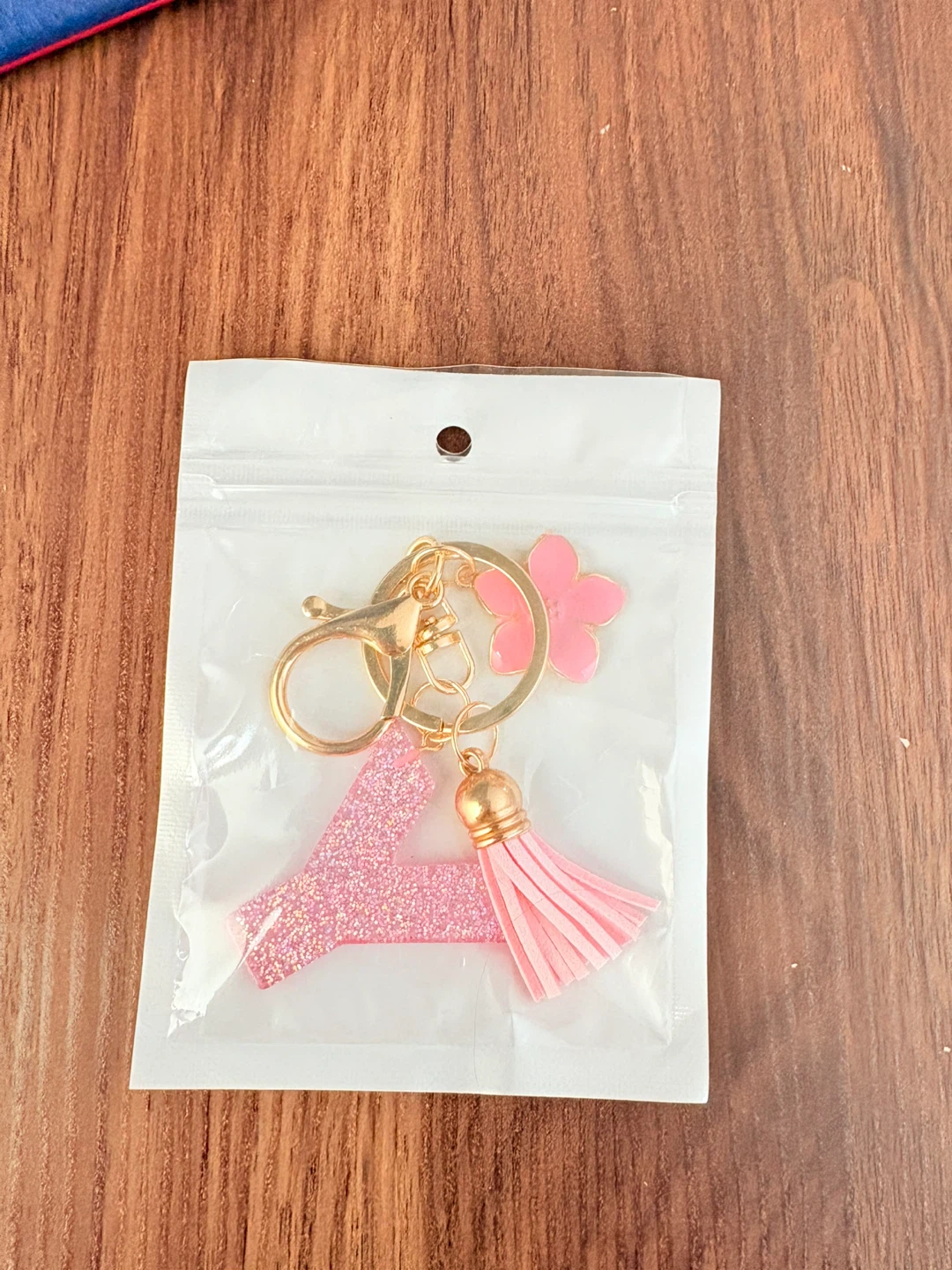 Pink Glitter Letter Y Keychain with Tassel and Flower Charm - photo 4