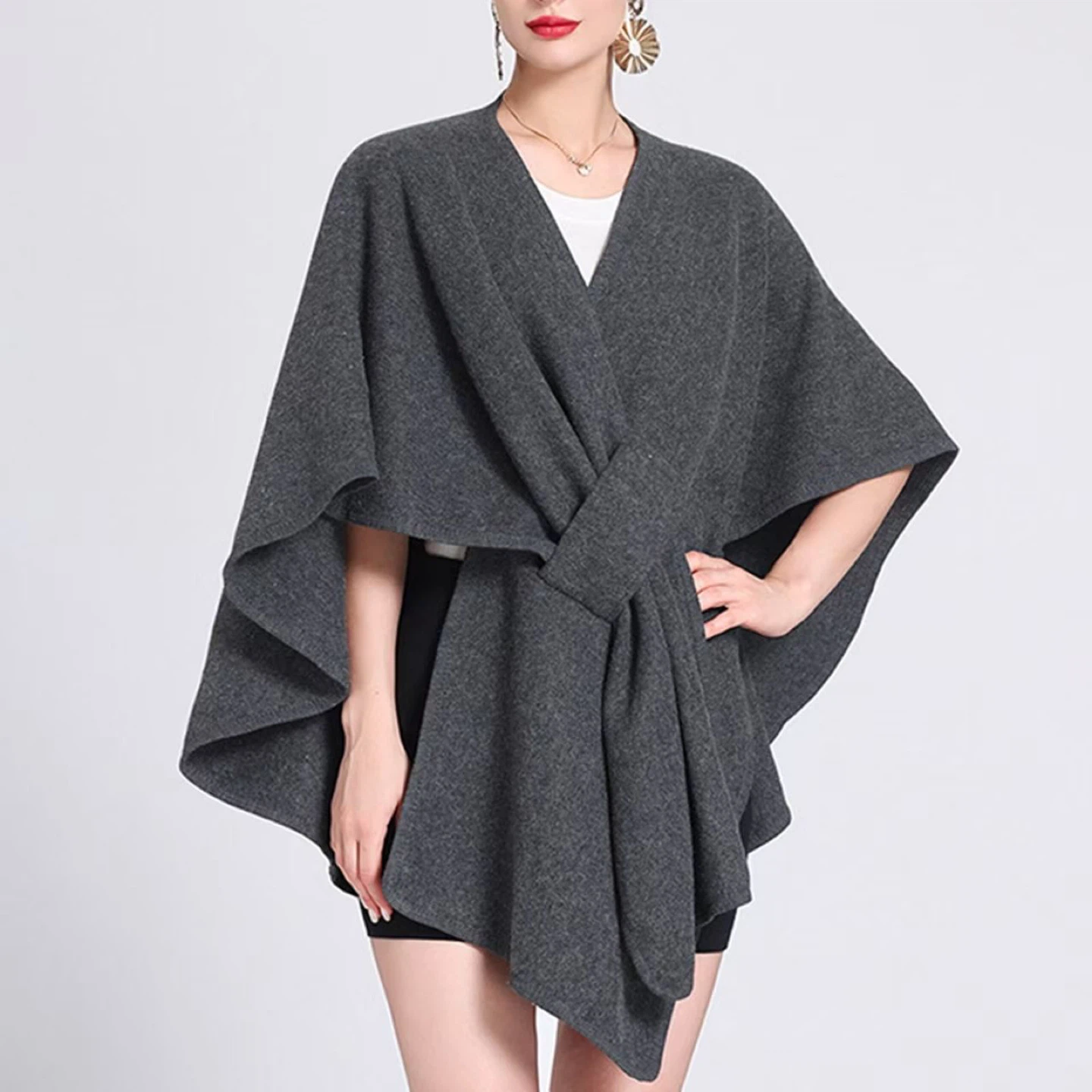 Women's Grey Wool Blend Cape Shawl