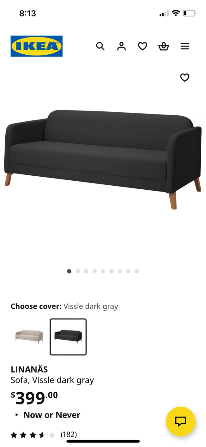 IKEA LINANÄS Sofa in Vissle dark gray