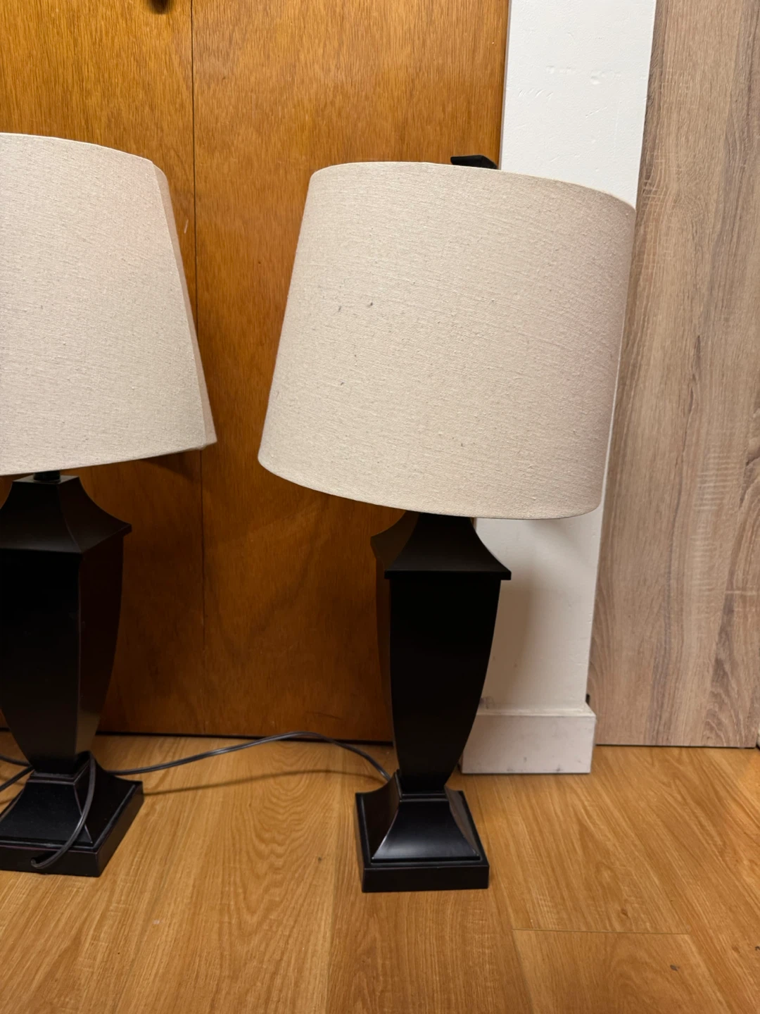 Black Table Lamp with Beige Shade