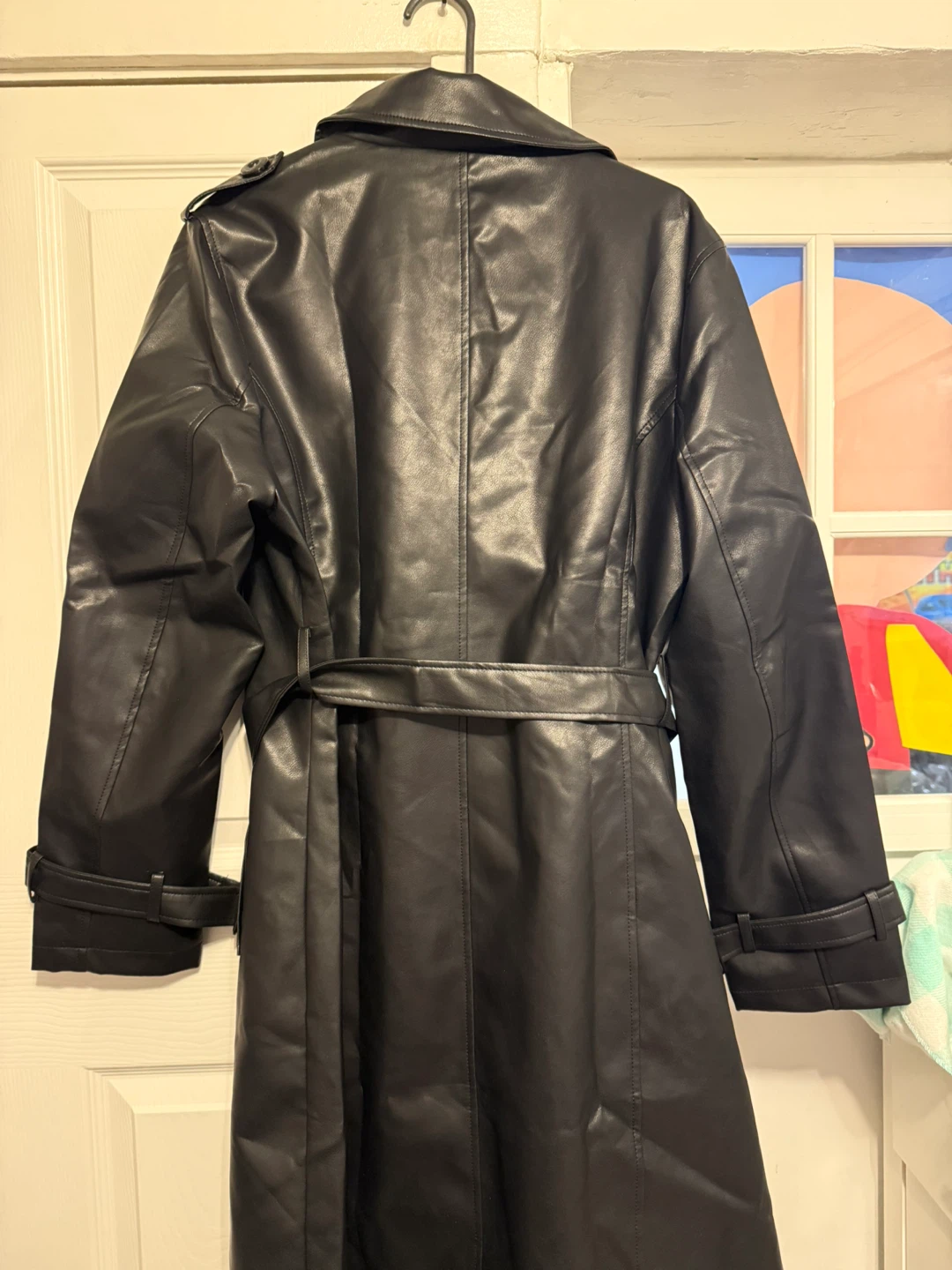 Black Faux Leather Trench Coat - photo 5