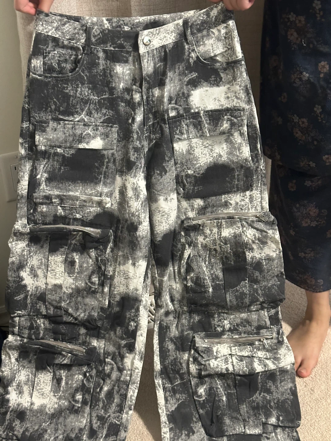 Cargo Pants - Black and White Abstract Print