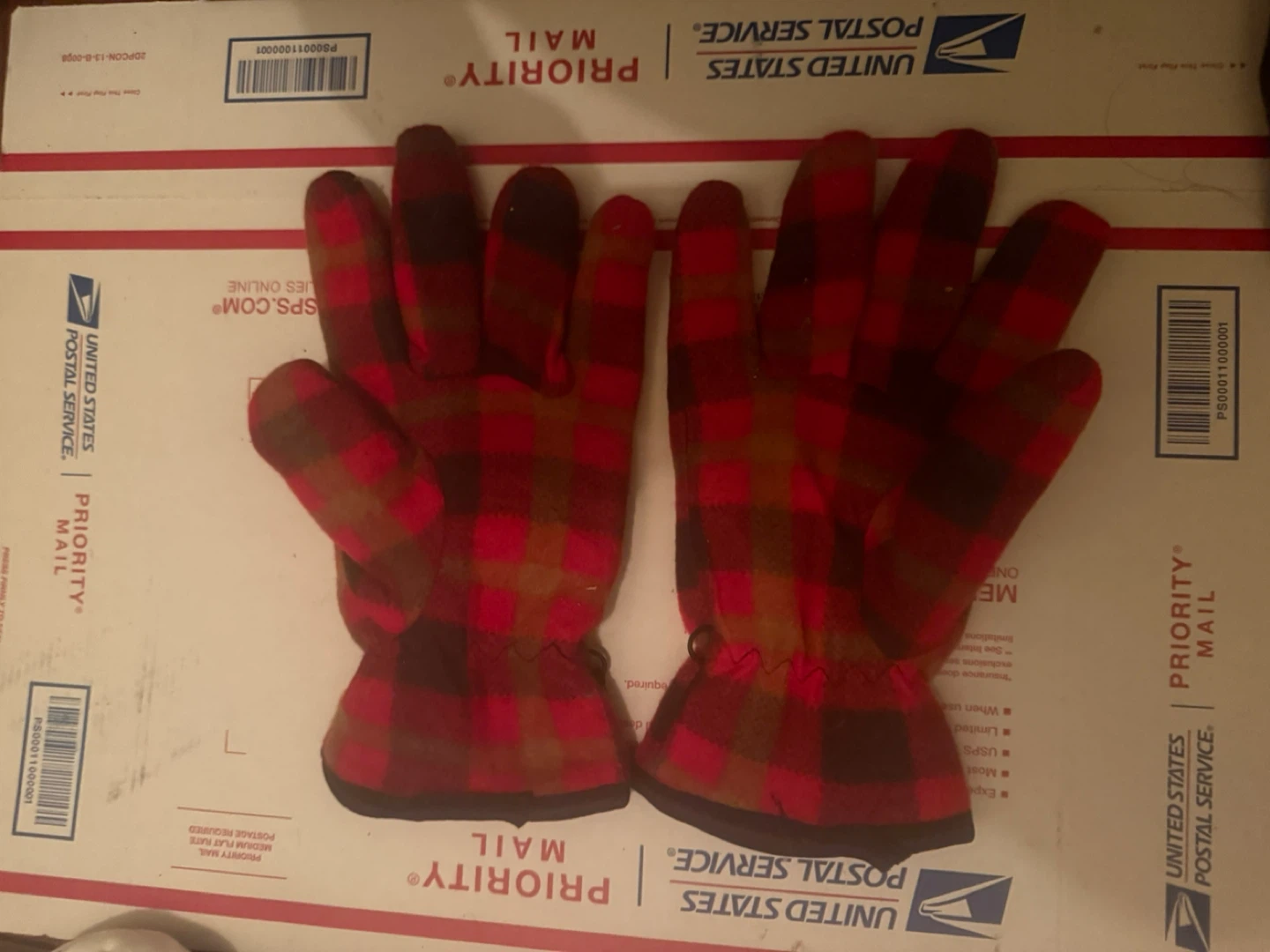 Red and Brown Plaid Fleece Gloves
