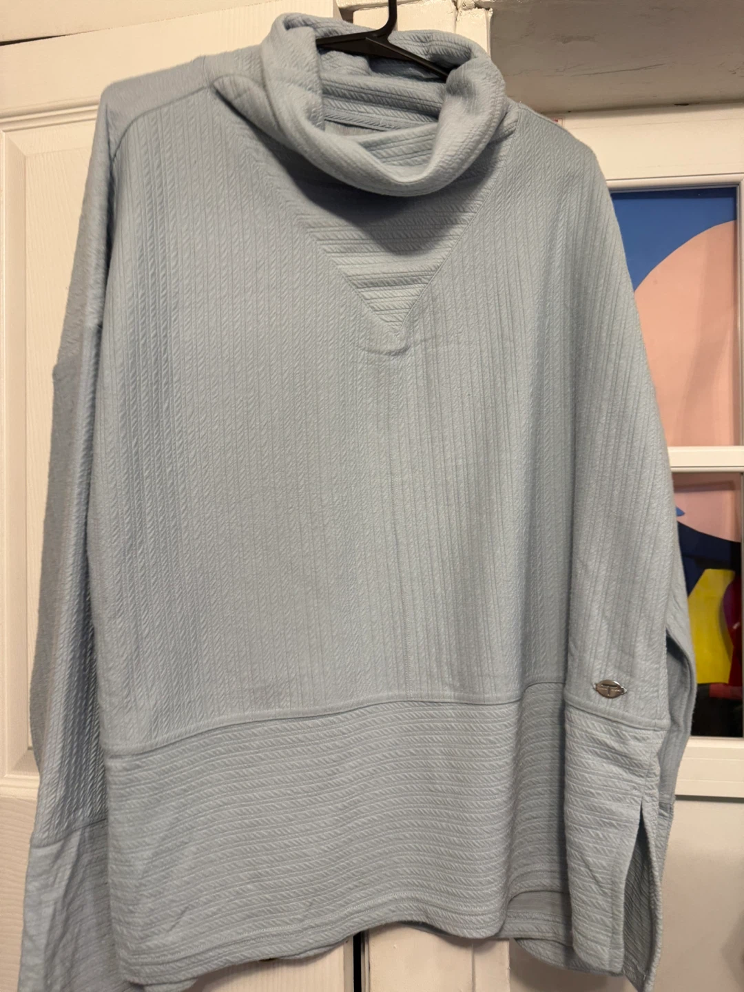 Tahari Sport Blue Cowl Neck Pullover Top 1X