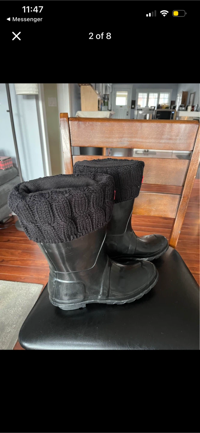 Hunter Women's Black Rubber Boots with Knit Cuffs Size 7 - photo 2