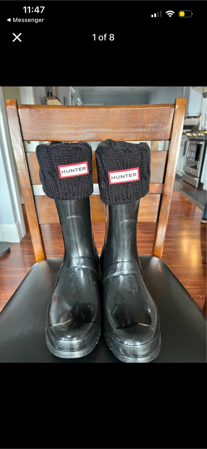 Hunter Women's Black Rubber Boots with Knit Cuffs Size 7