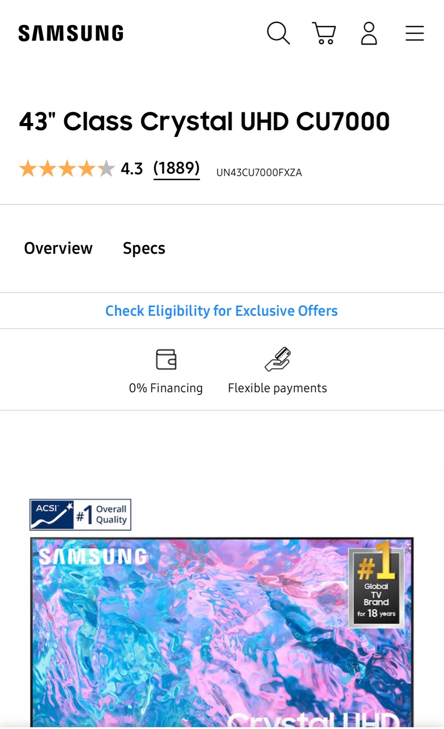 Samsung 43" Class Crystal UHD CU7000 TV - photo 2