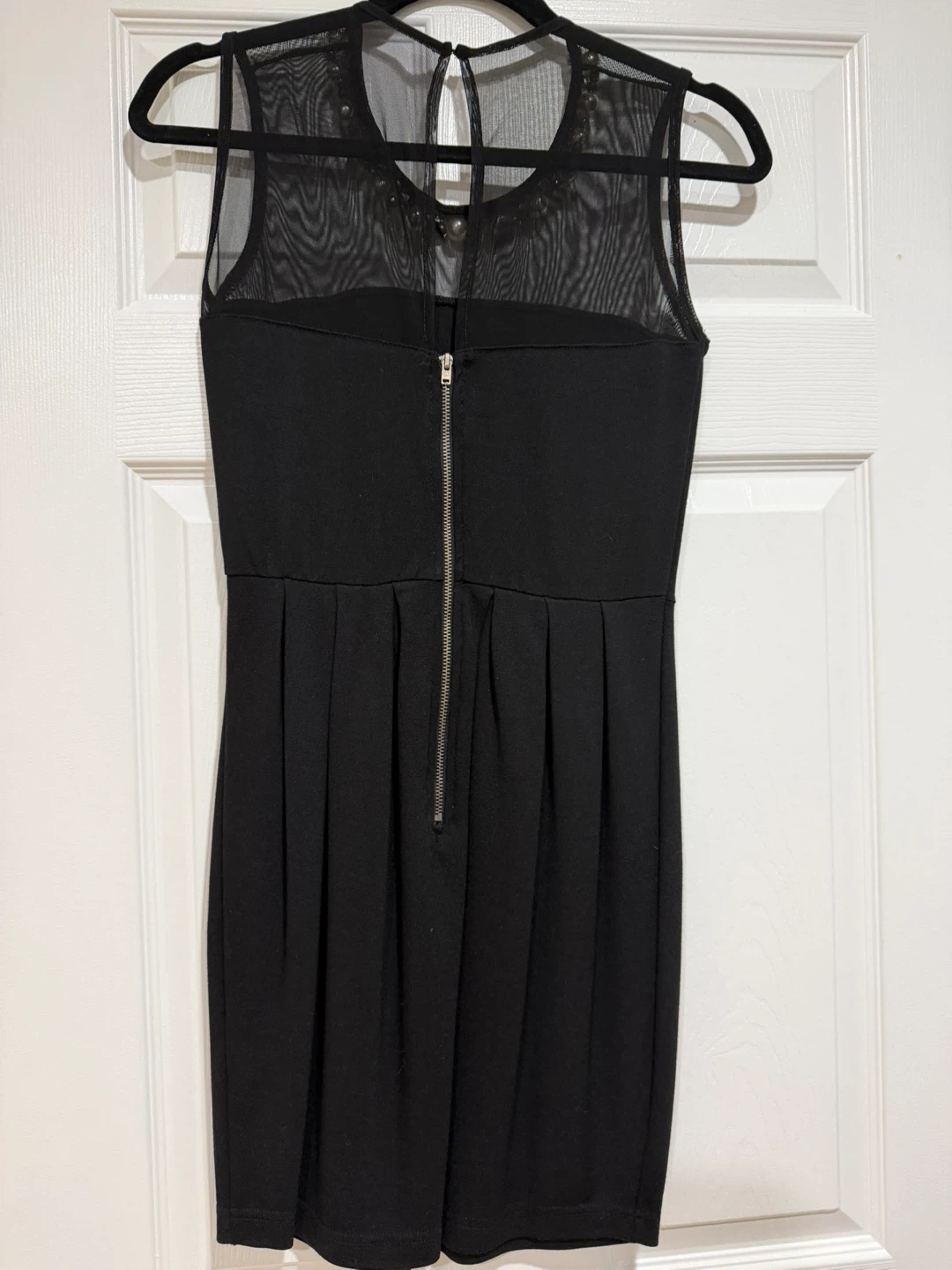 Black Sleeveless Dress with Embellished Mesh Neckline - photo 2