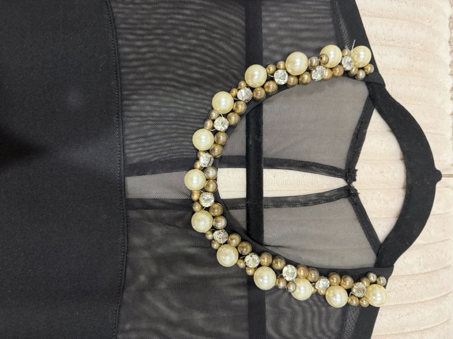 Black Sleeveless Dress with Embellished Mesh Neckline - photo 3