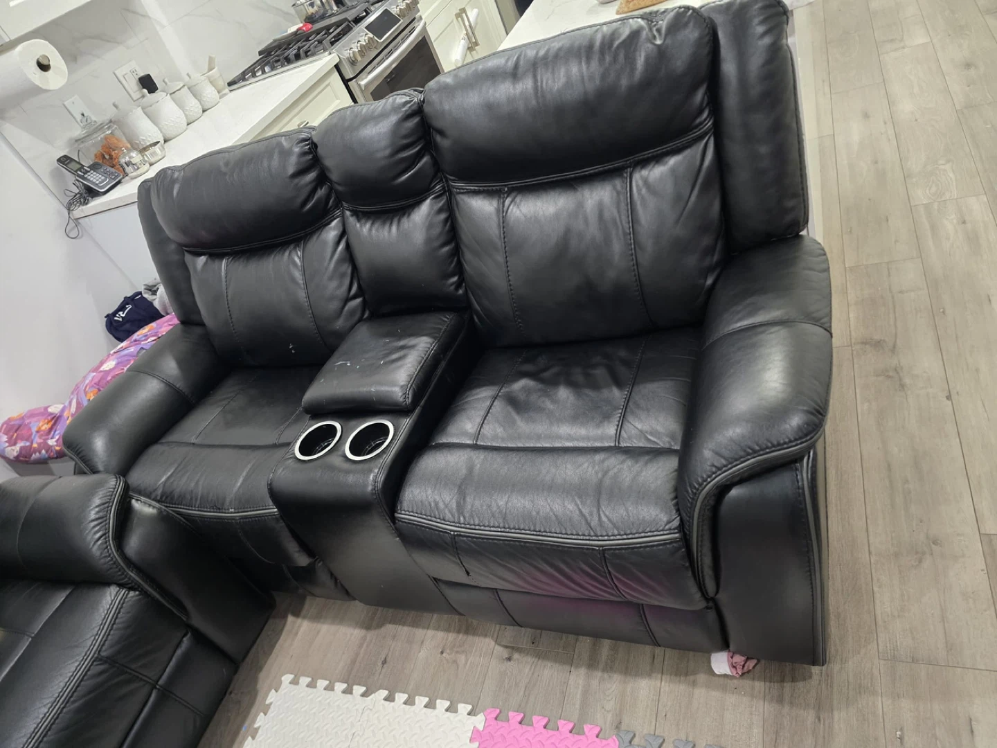 Black Leather power Recliner Sofa set with Cup Holders - photo 2