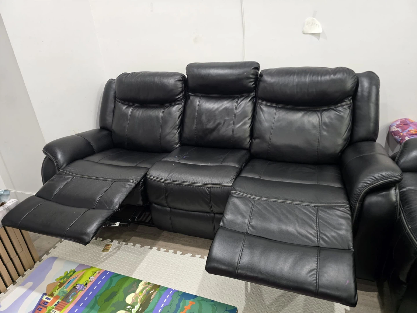 Black Leather power Recliner Sofa set with Cup Holders