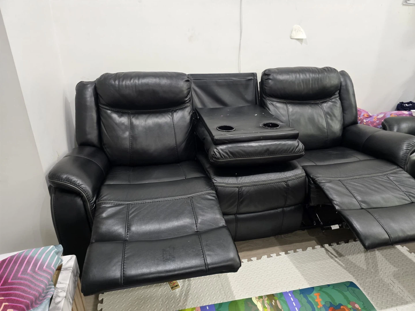 Black Leather power Recliner Sofa set with Cup Holders - photo 3