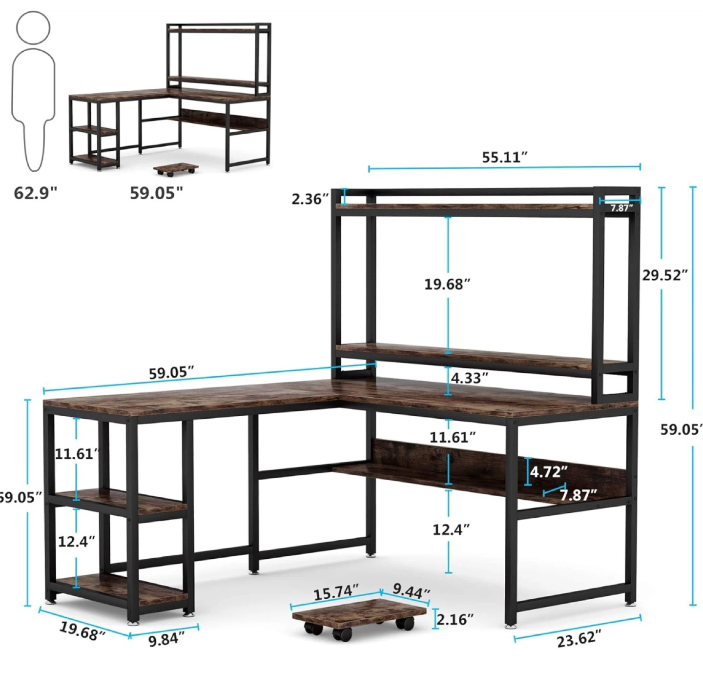L-Shaped Computer Desk with Hutch and Shelves - photo 3