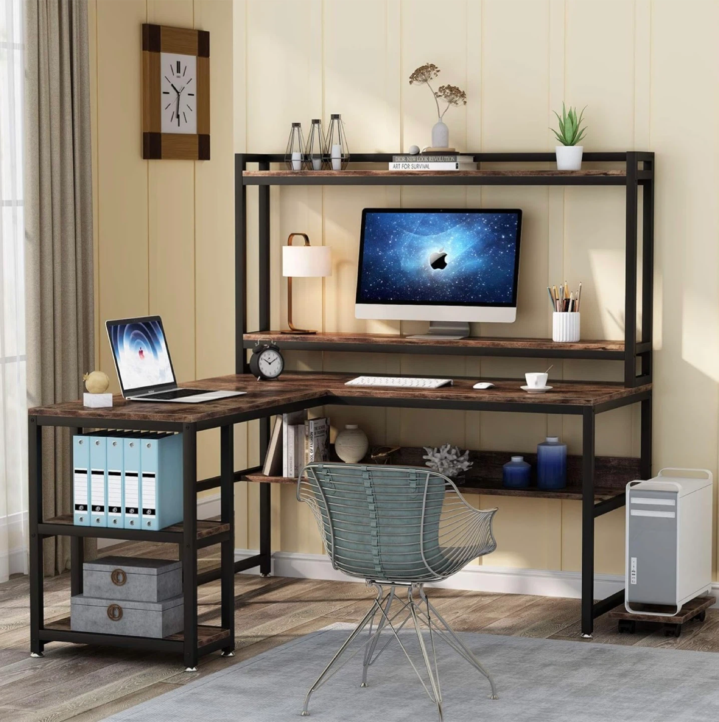 L-Shaped Computer Desk with Hutch and Shelves - photo 2