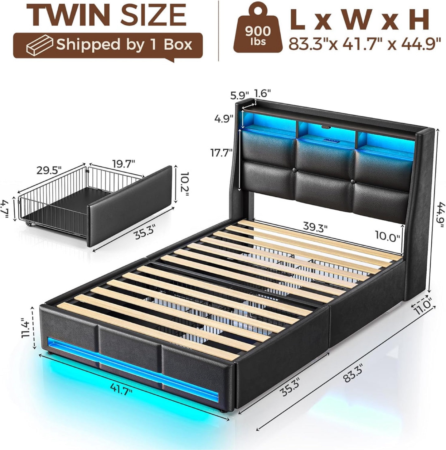 Twin Size Upholstered Platform - photo 2